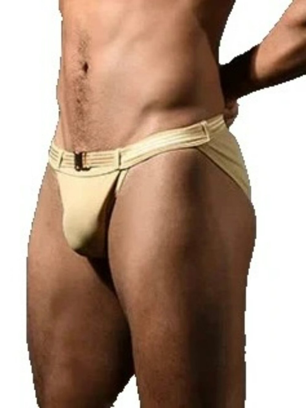 Andrew Christian Size M Solid Swim Bikini w/Striped Belt + Buckle - Sand/Gold - Picture 12 of 14